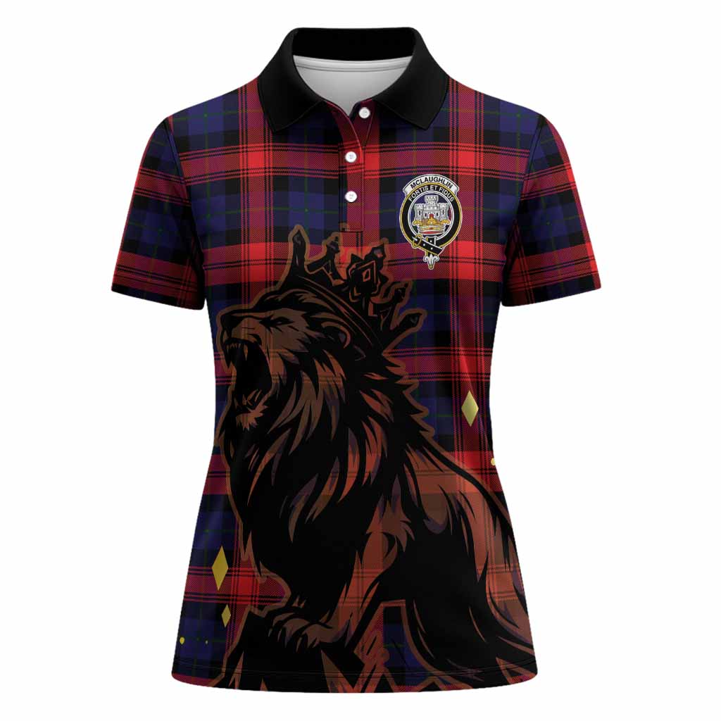 McLaughlin Tartan Family Crest Women Polo Shirt Crowned Lion Roaring