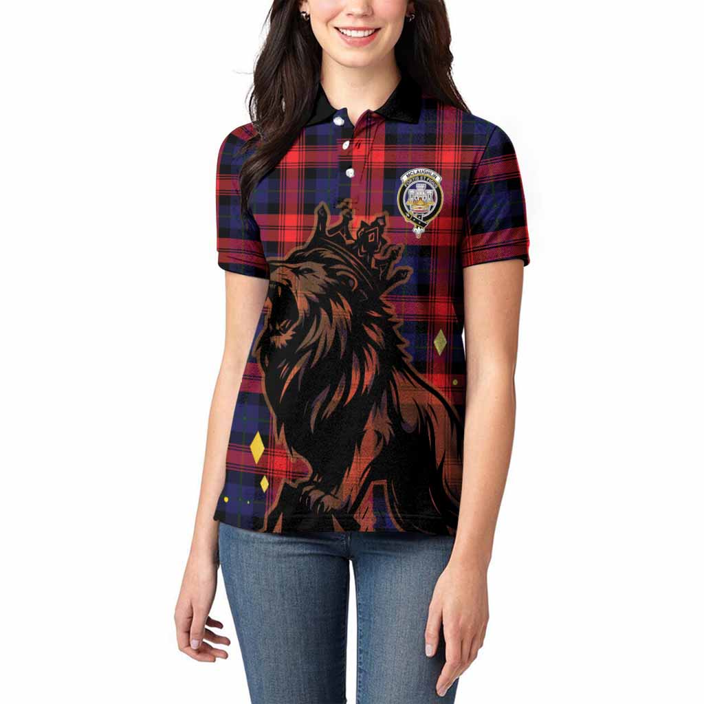 McLaughlin Tartan Family Crest Women Polo Shirt Crowned Lion Roaring