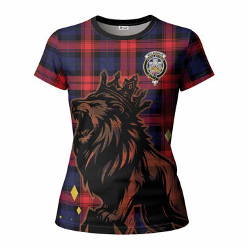 McLaughlin Tartan Family Crest Women T shirt Crowned Lion Roaring