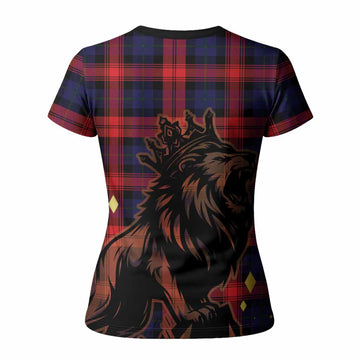 McLaughlin Tartan Family Crest Women T shirt Crowned Lion Roaring