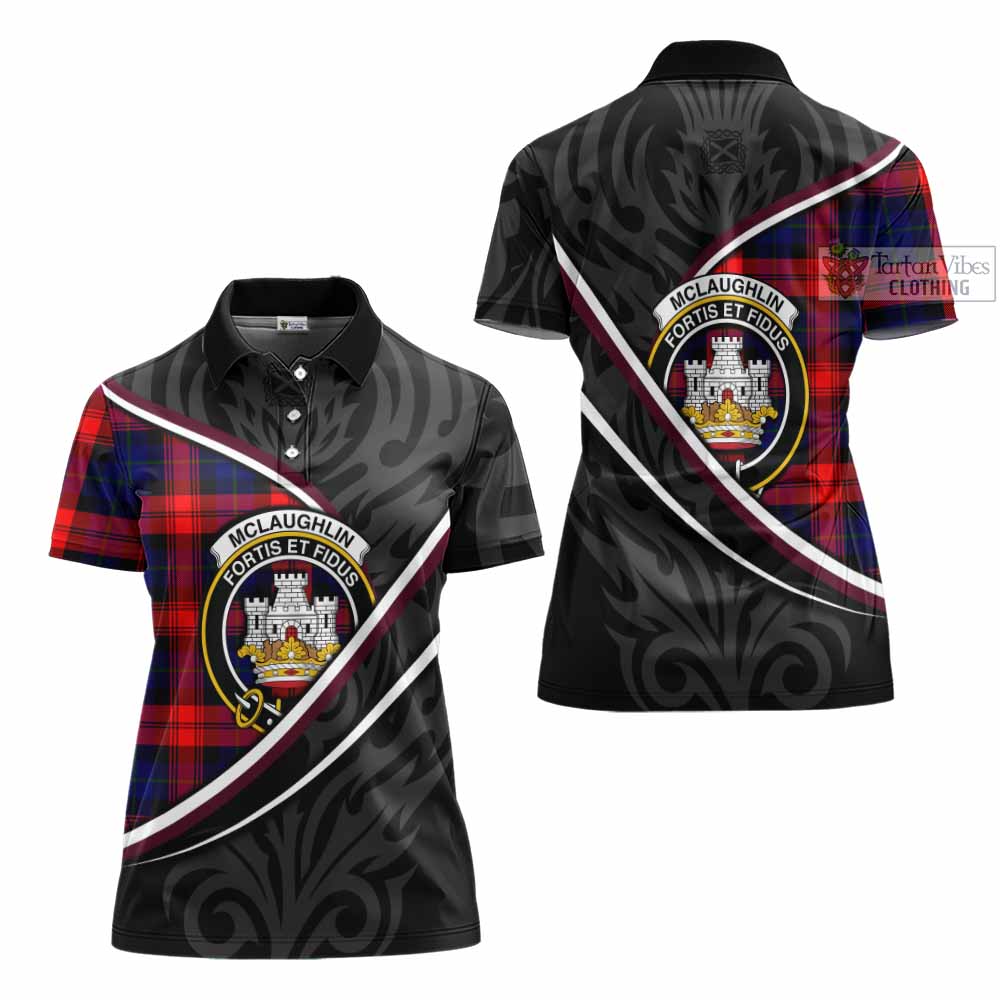 Mclaughlin Tartan Family Crest Women's Polo Shirt Celtic Scottish Thistle Floral - Tartan Vibes Clothing