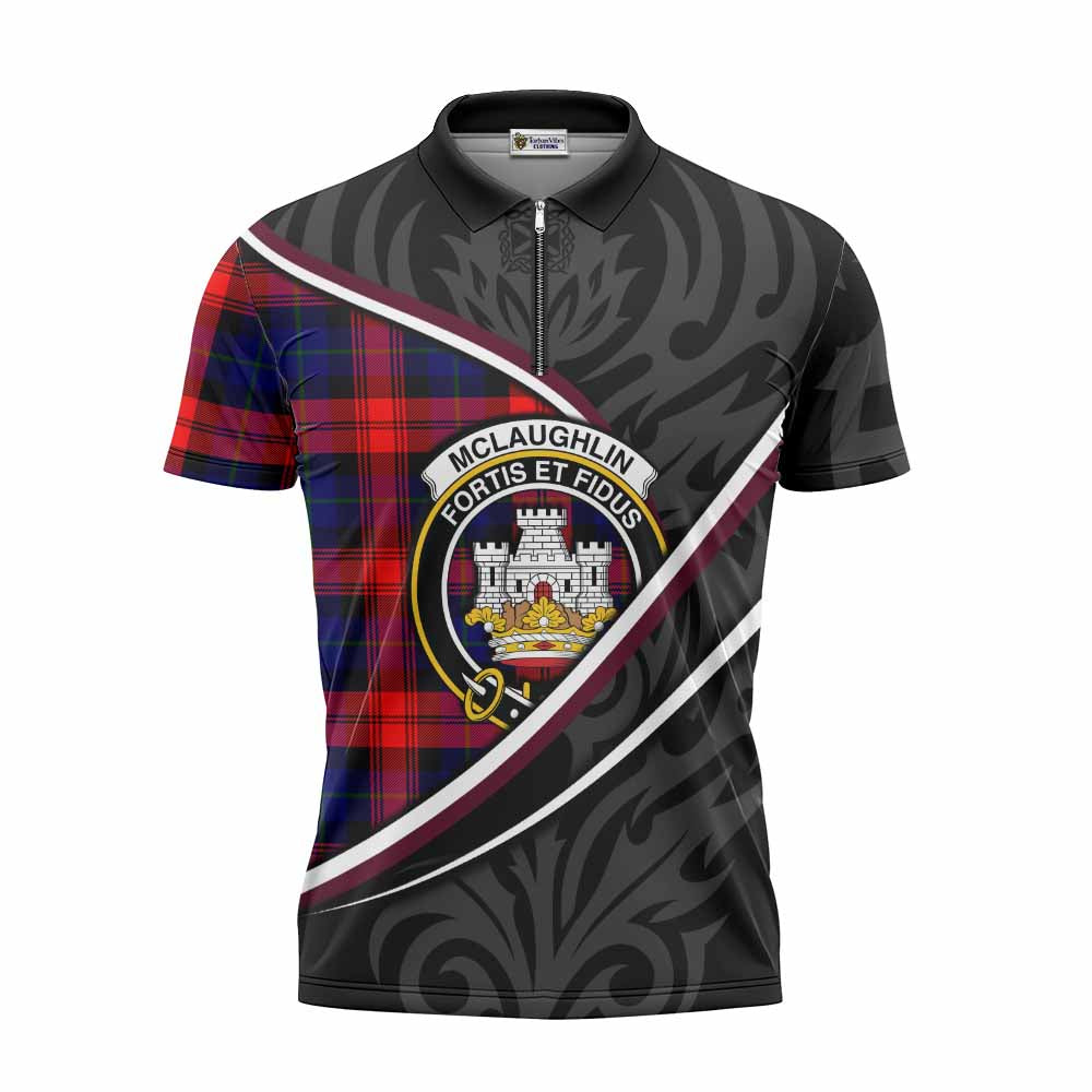Mclaughlin Tartan Family Crest Zipper Polo Shirt Celtic Scottish Thistle Floral - Tartan Vibes Clothing