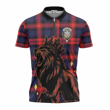 McLaughlin Tartan Family Crest Zipper Polo Shirt Crowned Lion Roaring