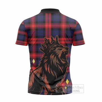 McLaughlin Tartan Family Crest Zipper Polo Shirt Crowned Lion Roaring