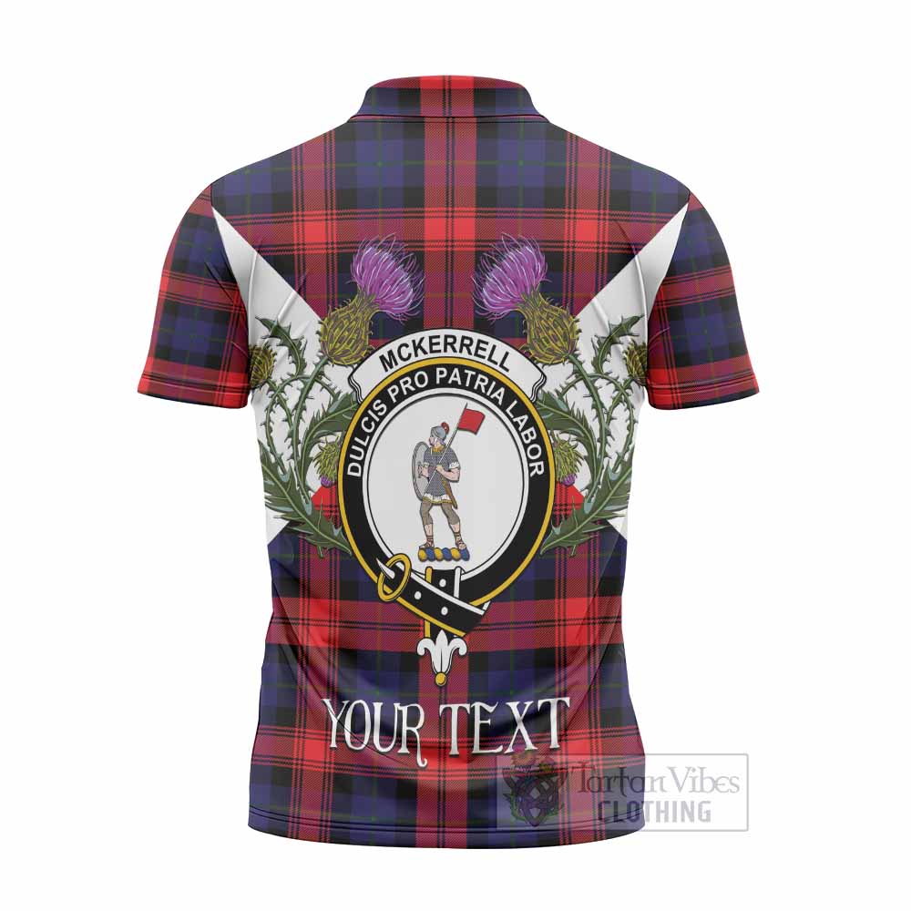 McLaughlin Tartan Family Crest Zipper Polo Shirt Scottish Burns Night Thistle Floral
