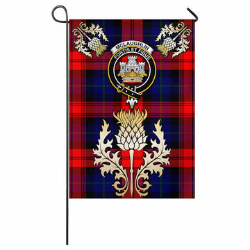 Mclaughlin Tartan Garden Flag with Golden Regal Scottish Thistle Emblem