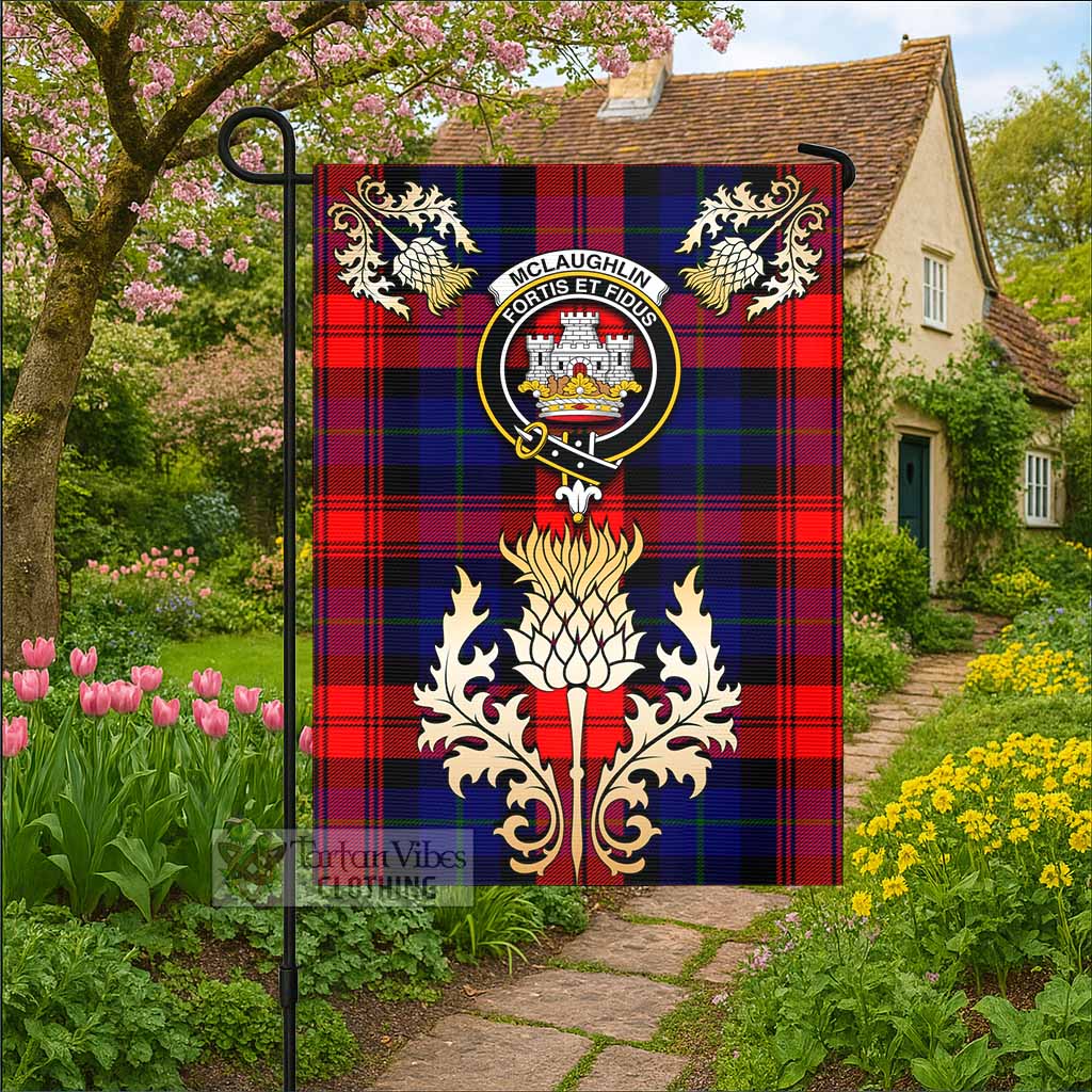 Mclaughlin Tartan Garden Flag with Golden Regal Scottish Thistle Emblem - Tartan Vibes Clothing