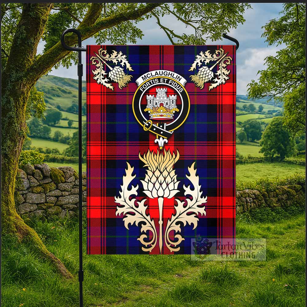 Mclaughlin Tartan Garden Flag with Golden Regal Scottish Thistle Emblem - Tartan Vibes Clothing