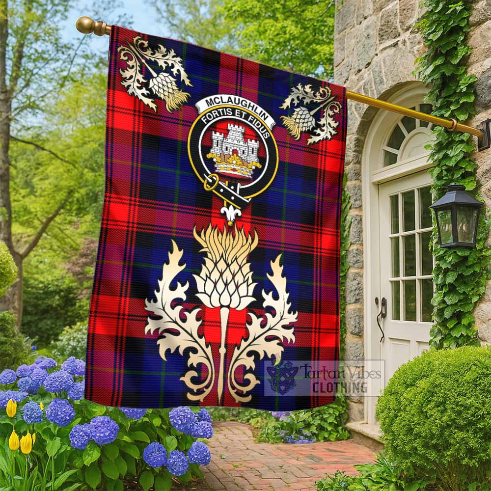 Mclaughlin Tartan Garden Flag with Golden Regal Scottish Thistle Emblem - Tartan Vibes Clothing