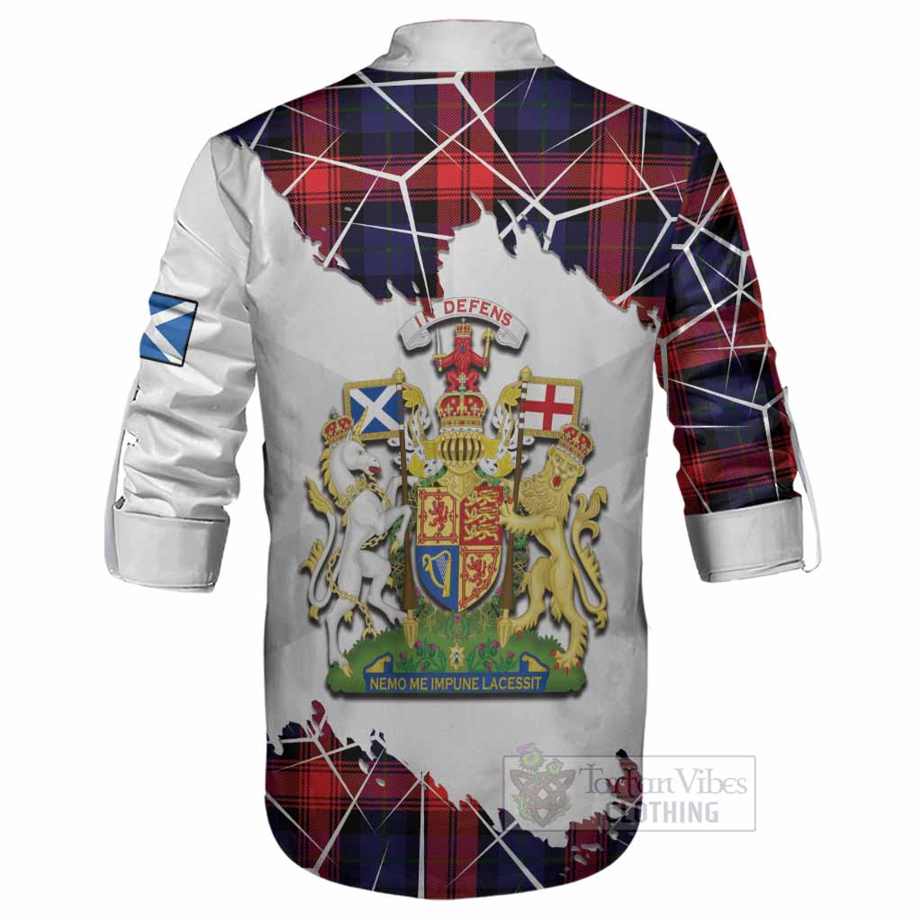 McLaughlin Tartan Ghillie Shirt with Family Crest and Lion Rampant Grunge Style