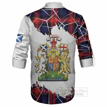 McLaughlin Tartan Ghillie Shirt with Family Crest and Lion Rampant Grunge Style