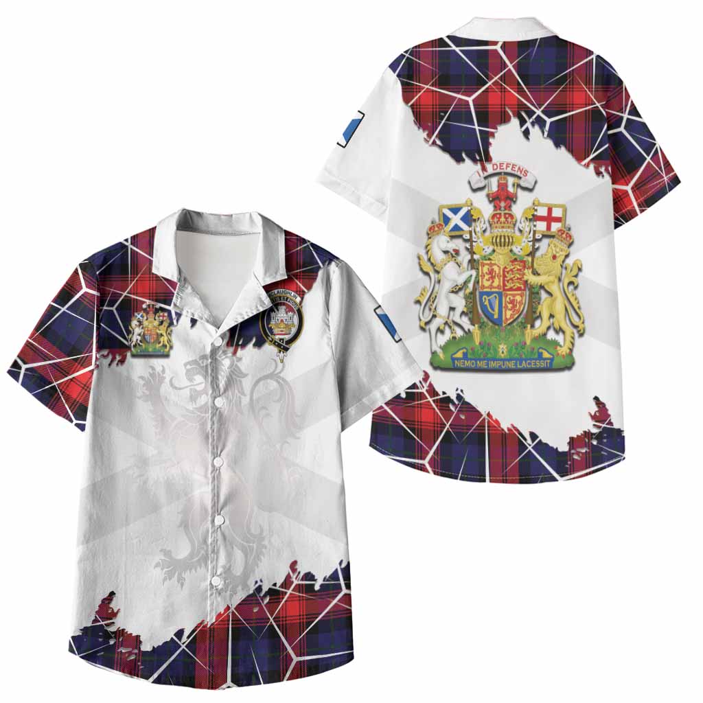 McLaughlin Tartan Kid Hawaiian Shirt with Family Crest and Lion Rampant Grunge Style