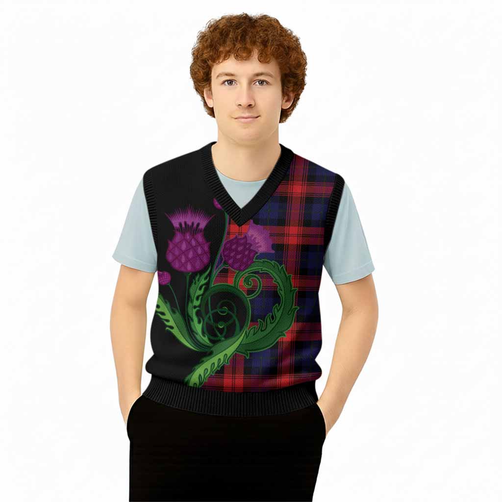 McLaughlin Tartan Knitted V-Neck Vest Traditional Scottish Thistle