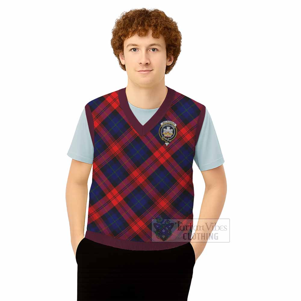 McLaughlin Tartan Knitted V-Neck Vest with Family Crest Cross Style