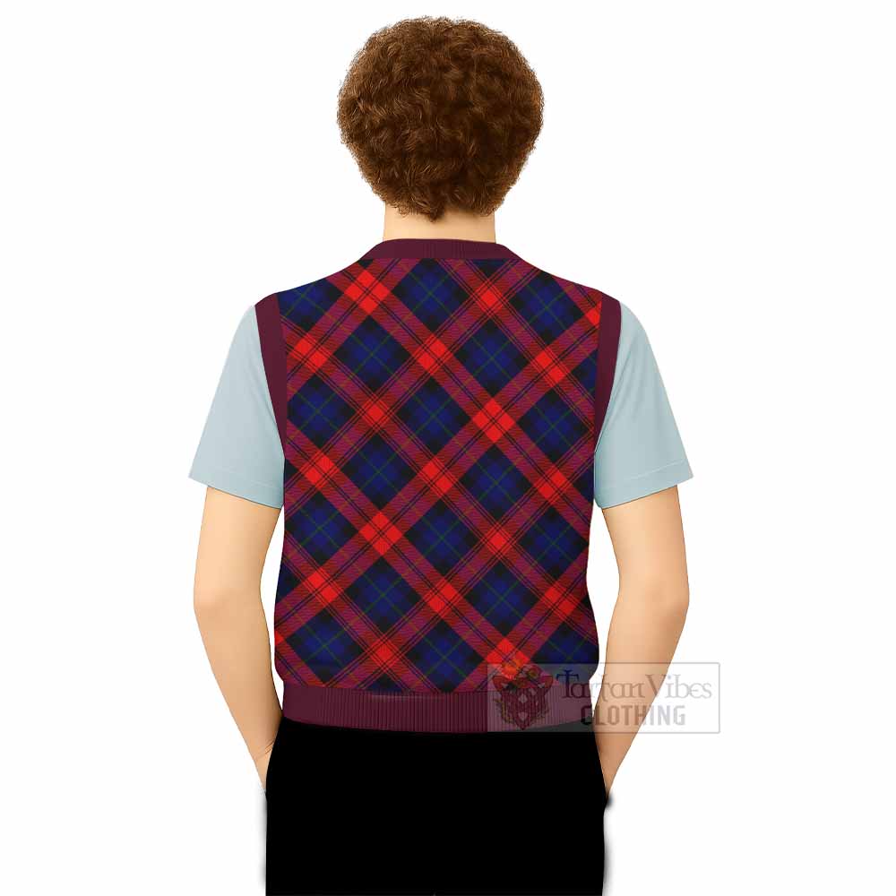 McLaughlin Tartan Knitted V-Neck Vest with Family Crest Cross Style