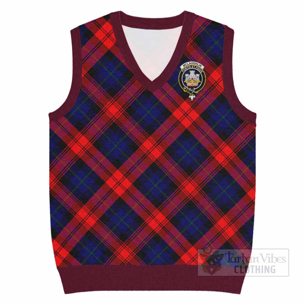 McLaughlin Tartan Knitted V-Neck Vest with Family Crest Cross Style