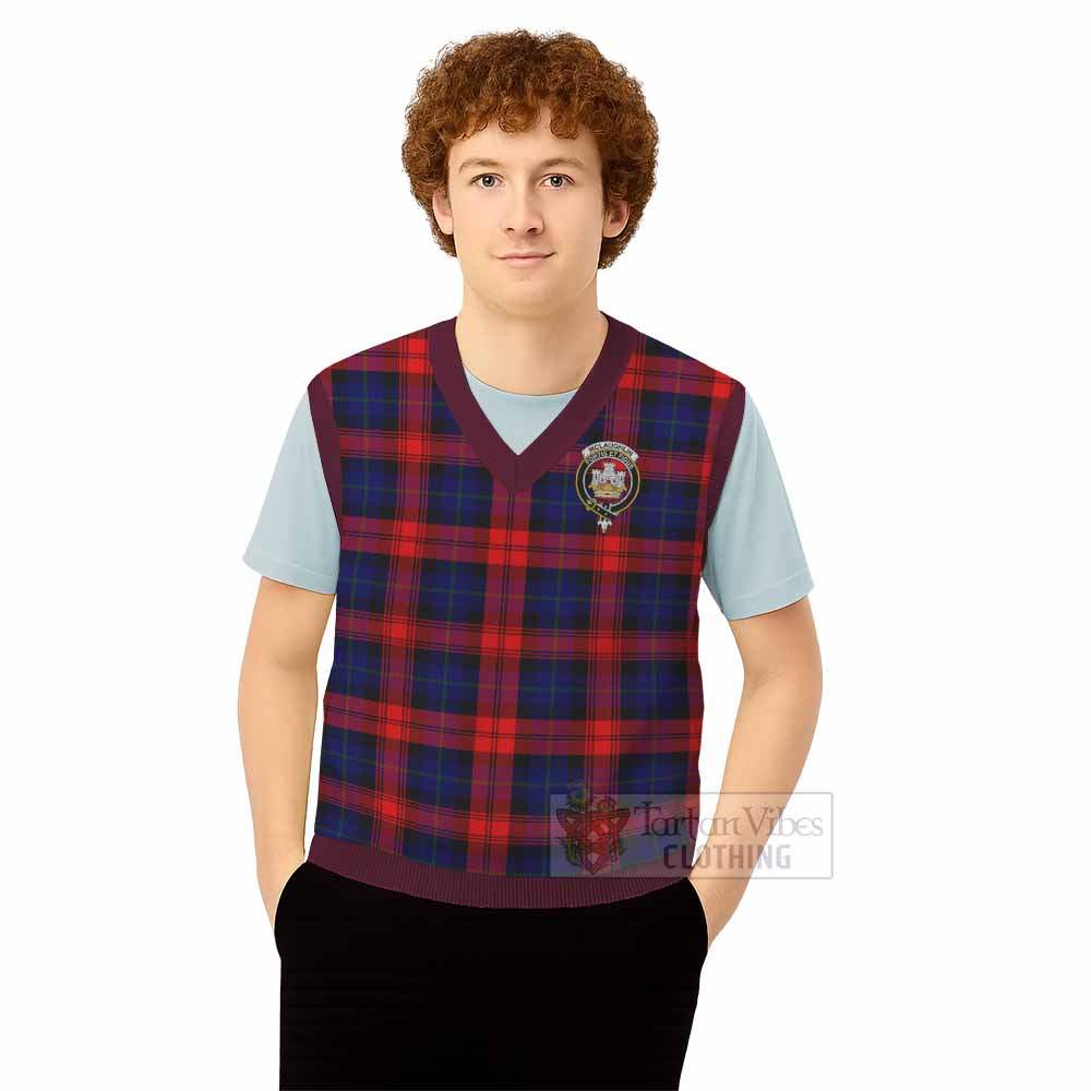 McLaughlin Tartan Knitted V-Neck Vest with Family Crest - Tartan Vibes Clothing