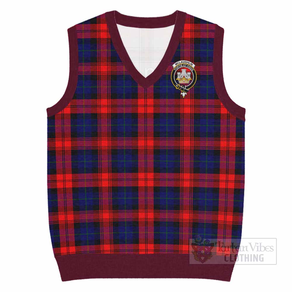 McLaughlin Tartan Knitted V-Neck Vest with Family Crest - Tartan Vibes Clothing