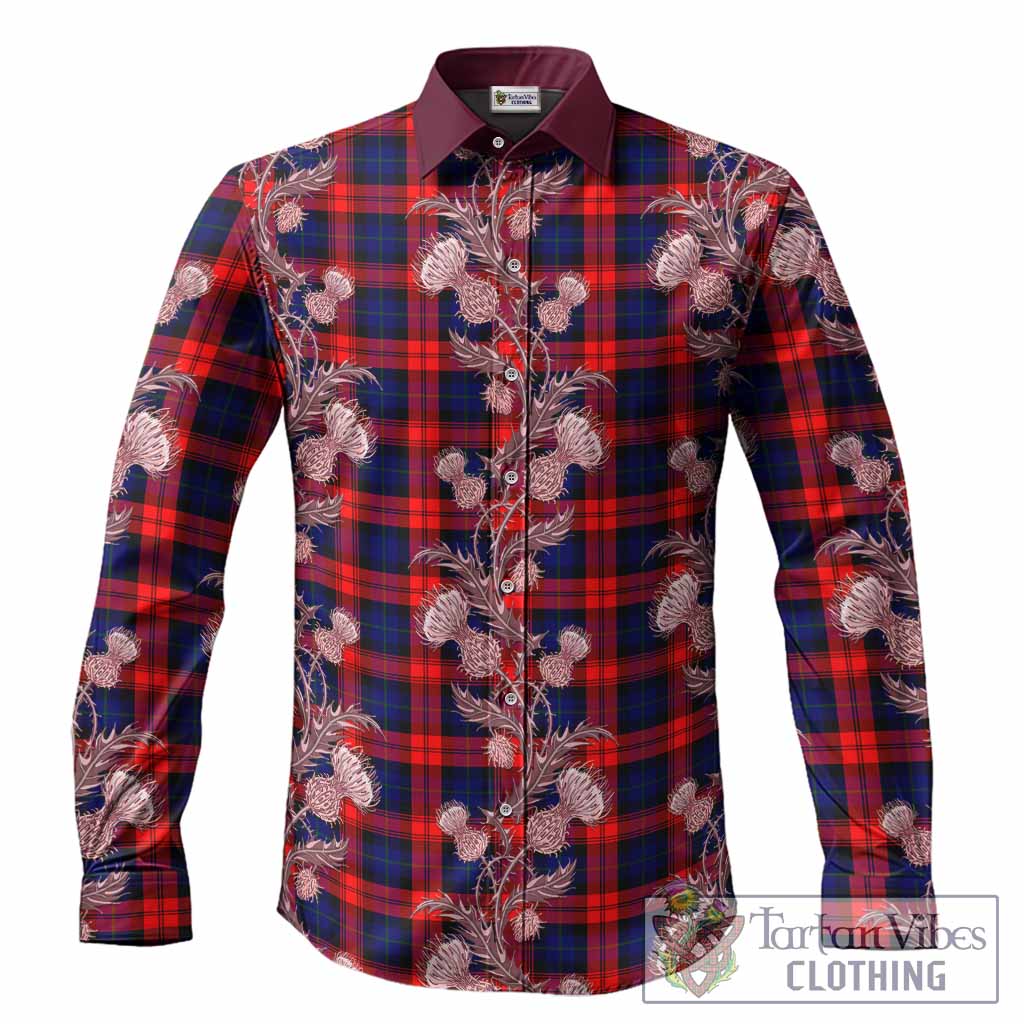 McLaughlin Tartan Long Sleeve Button Shirts Seamless Scottish Thistle Flowers