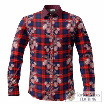 McLaughlin Tartan Long Sleeve Button Shirts Seamless Scottish Thistle Flowers