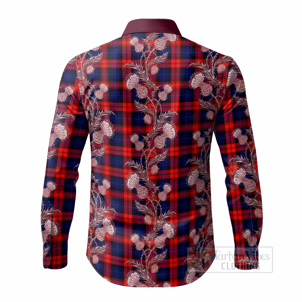 McLaughlin Tartan Long Sleeve Button Shirts Seamless Scottish Thistle Flowers