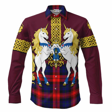 McLaughlin Tartan Long Sleeve Button Shirts Unicorn Celtic Knot And Thistle Emblem