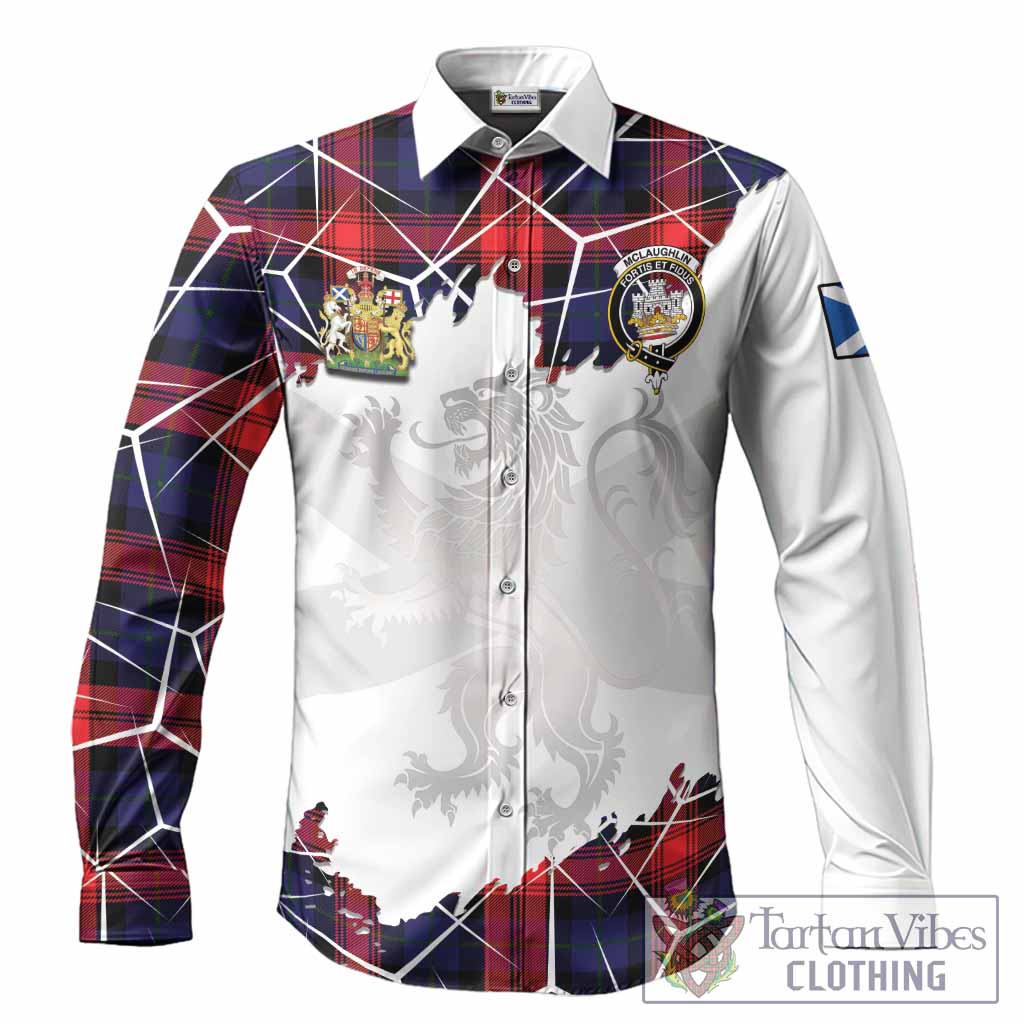 McLaughlin Tartan Long Sleeve Button Shirts with Family Crest and Lion Rampant Grunge Style