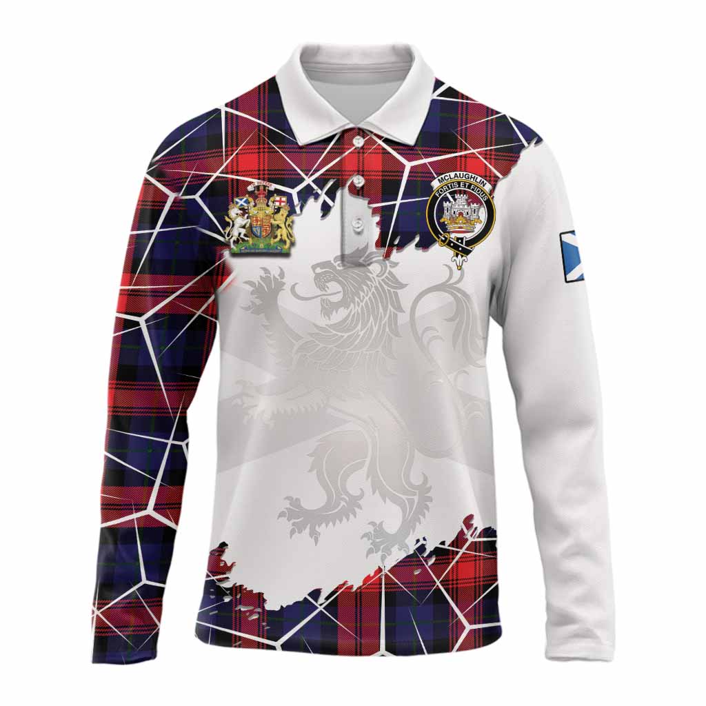 McLaughlin Tartan Long Sleeve Polo Shirt with Family Crest and Lion Rampant Grunge Style