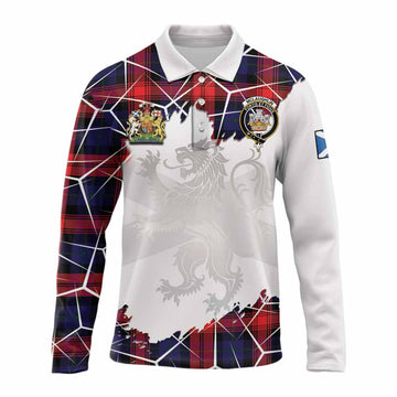 McLaughlin Tartan Long Sleeve Polo Shirt with Family Crest and Lion Rampant Grunge Style