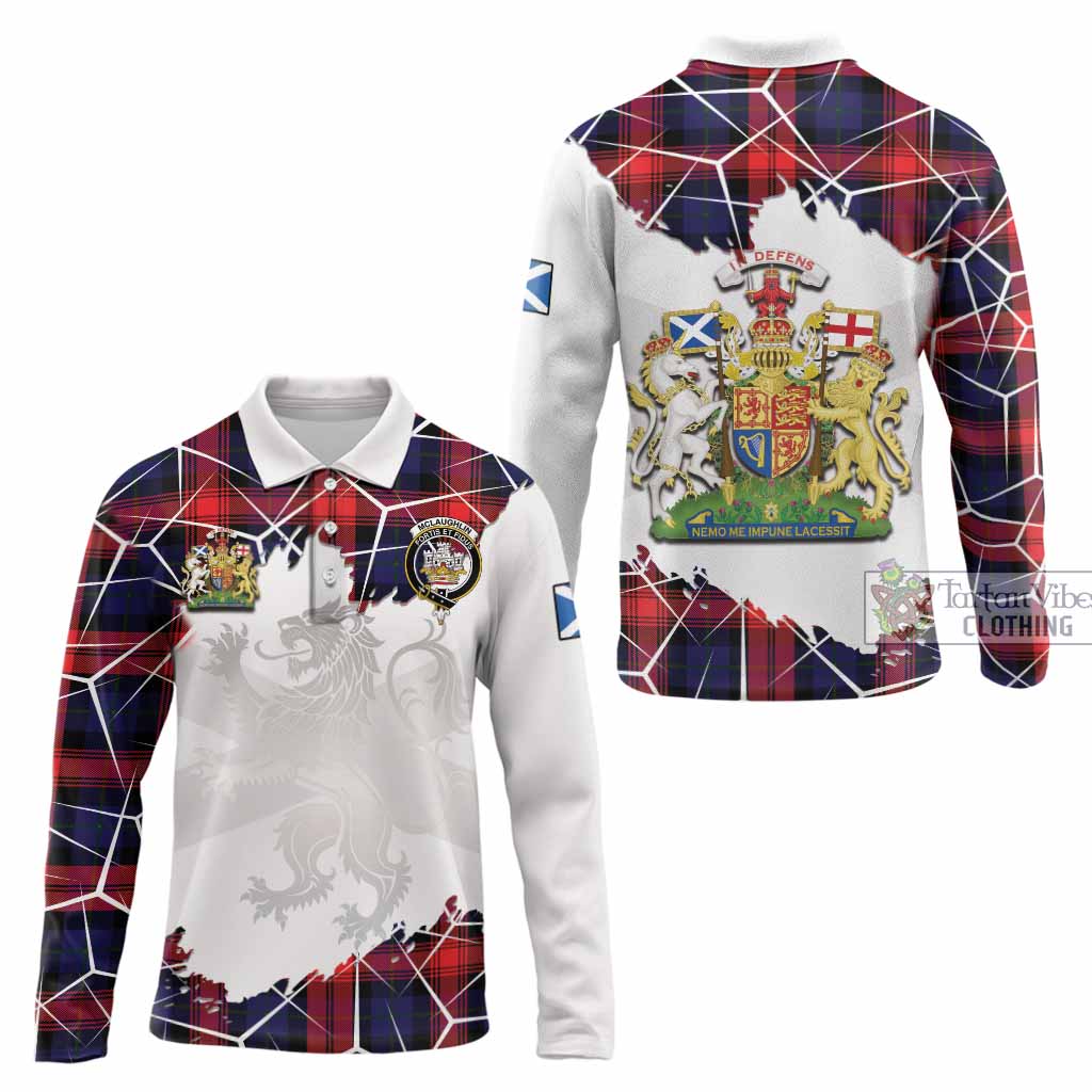 McLaughlin Tartan Long Sleeve Polo Shirt with Family Crest and Lion Rampant Grunge Style
