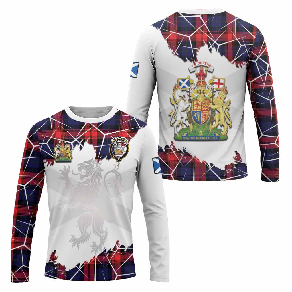 McLaughlin Tartan Long Sleeve T-Shirt with Family Crest and Lion Rampant Grunge Style