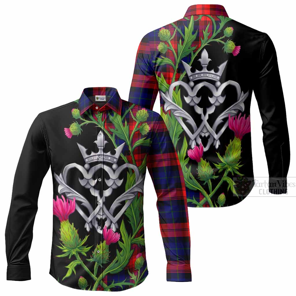 McLaughlin Tartan Luckenbooth Long Sleeve Button Shirts Silver Heart Crown Thistle Floral Men's Shirt - Tartan Vibes Clothing