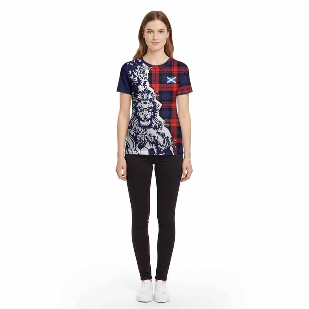 McLaughlin Tartan Scottish Cotton T-shirt Angry Lion With Soccer Ball Style