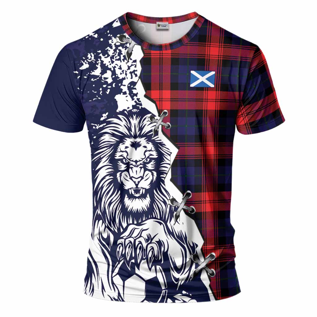 McLaughlin Tartan Scottish T-Shirt Angry Lion With Soccer Ball Style