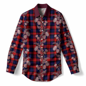 McLaughlin Tartan Women Casual Shirt Seamless Scottish Thistle Flowers