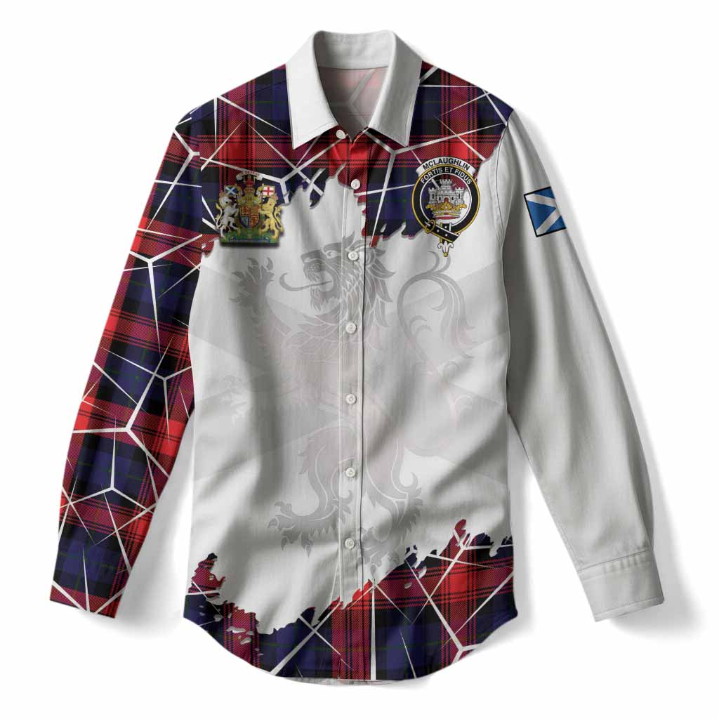 McLaughlin Tartan Women Casual Shirt with Family Crest and Lion Rampant Grunge Style