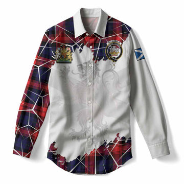 McLaughlin Tartan Women Casual Shirt with Family Crest and Lion Rampant Grunge Style