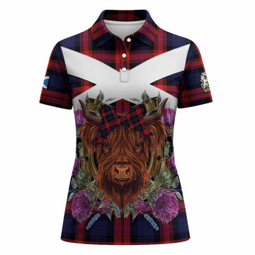 McLaughlin Tartan Women Polo Shirt Scottish Thistle Heilan Coo