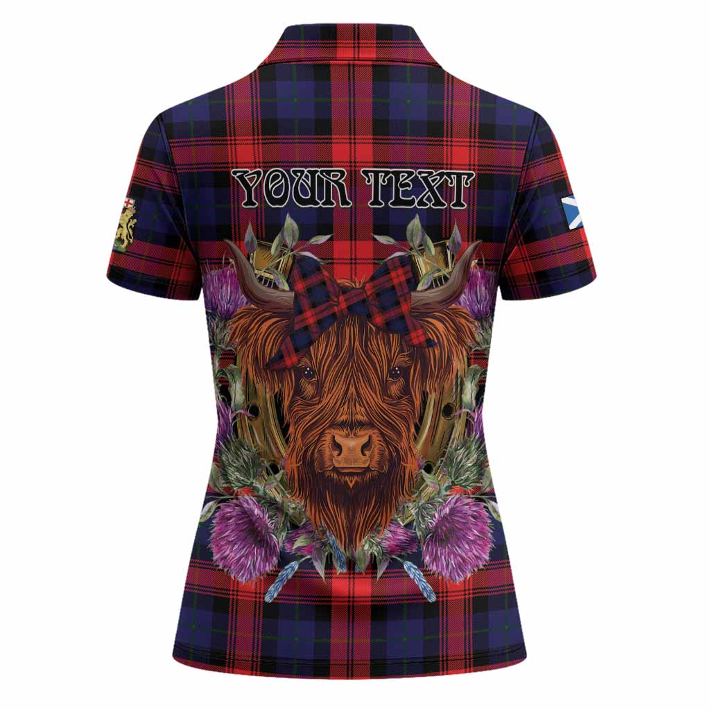 McLaughlin Tartan Women Polo Shirt Scottish Thistle Heilan Coo