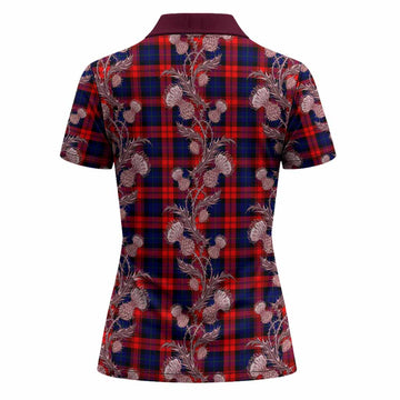 McLaughlin Tartan Women Polo Shirt Seamless Scottish Thistle Flowers