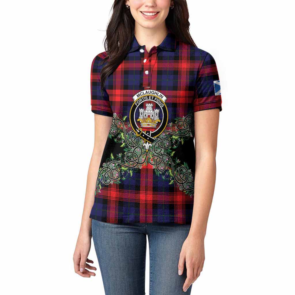 McLaughlin Tartan Women Polo Shirt Thistle Scottish Spirit