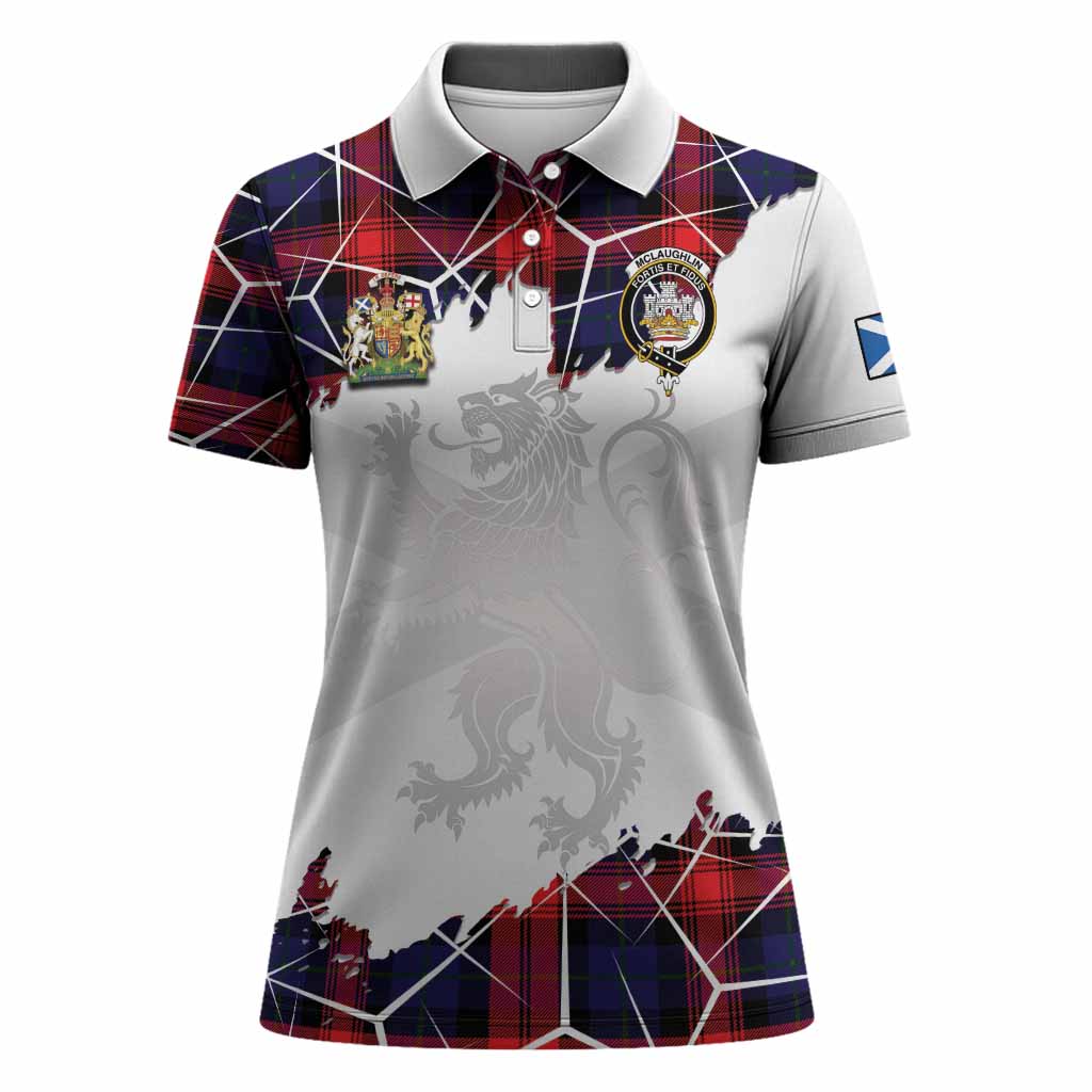 McLaughlin Tartan Women Polo Shirt with Family Crest and Lion Rampant Grunge Style