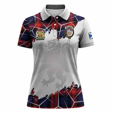McLaughlin Tartan Women Polo Shirt with Family Crest and Lion Rampant Grunge Style