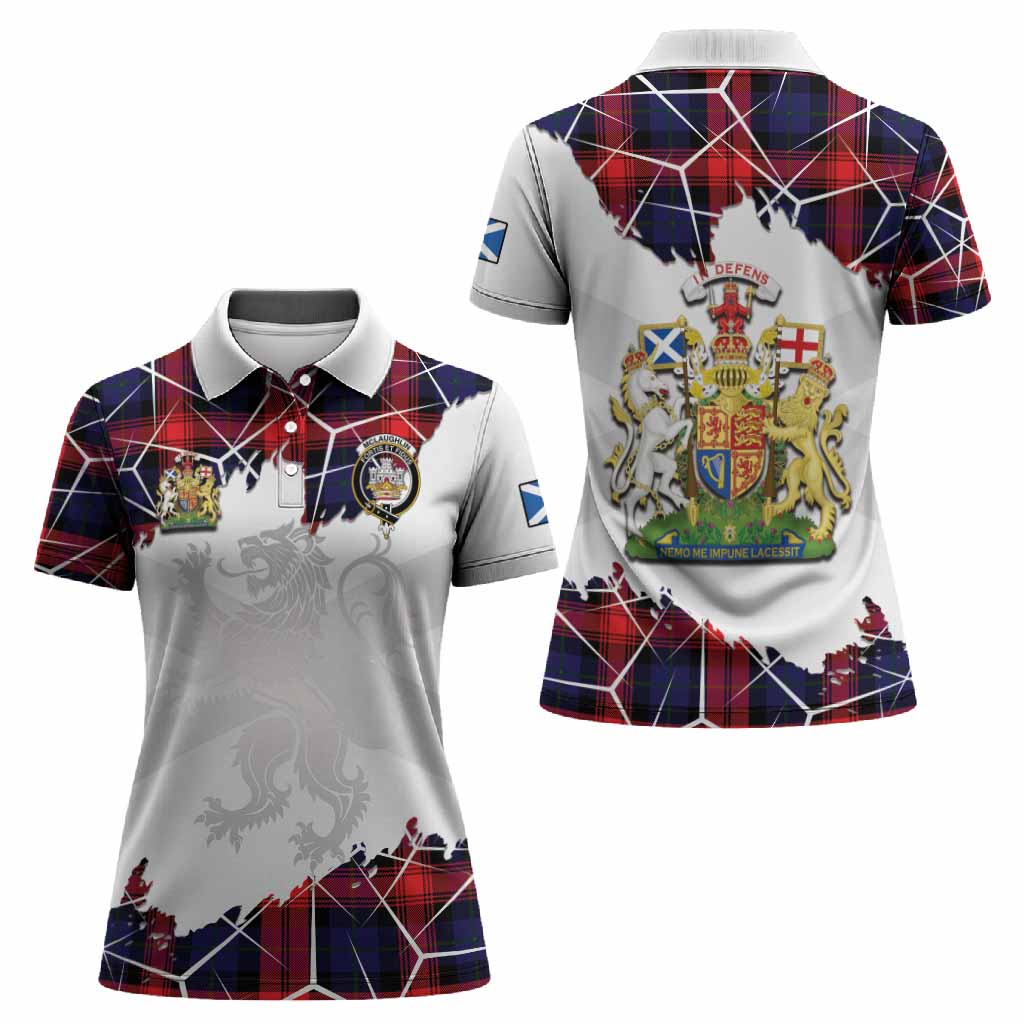 McLaughlin Tartan Women Polo Shirt with Family Crest and Lion Rampant Grunge Style