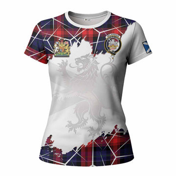 McLaughlin Tartan Women T shirt with Family Crest and Lion Rampant Grunge Style