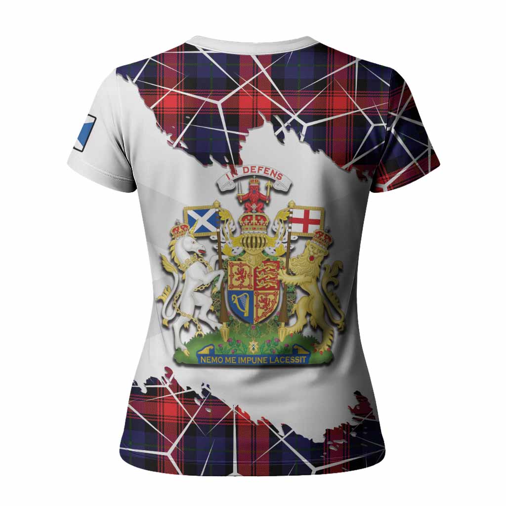 McLaughlin Tartan Women T shirt with Family Crest and Lion Rampant Grunge Style