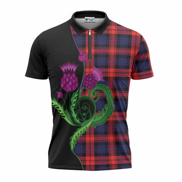 McLaughlin Tartan Zipper Polo Shirt Traditional Scottish Thistle