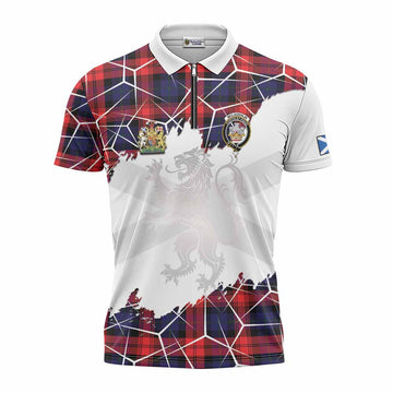 McLaughlin Tartan Zipper Polo Shirt with Family Crest and Lion Rampant Grunge Style