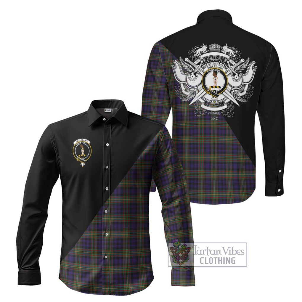 McLellan Tartan Long Sleeve Button Shirt with Family Crest and Military Logo Style Men's Shirt S - Tartanvibesclothing Shop