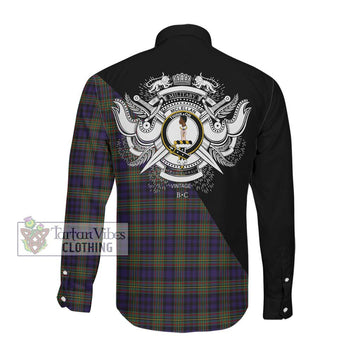 McLellan Tartan Long Sleeve Button Shirt with Family Crest and Military Logo Style Men's Shirt - Tartanvibesclothing Shop